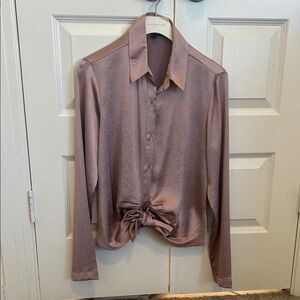 Express Lavender Satin Blouse with Tie Detail